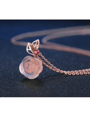 Collier Fleur de Quartz Rose et Grenat en Argent 925 hantent personnes