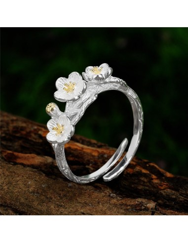 Bague Ajustable Ornée de Fleurs en Argent 2024