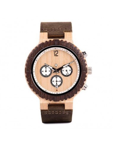 Montre en bois - Chronographe - Cuir l'achat 