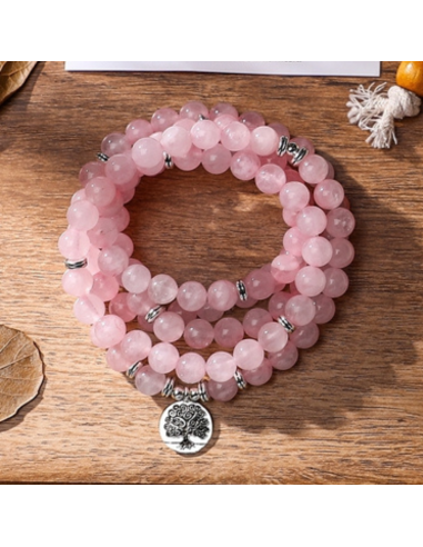 Bracelet Mala Tibétain Quartz Rose Arbre De Vie pas chere