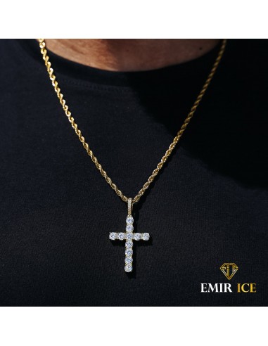 COLLIER PENDENTIF CROIX DIAMANT OR JAUNE hantent personnes