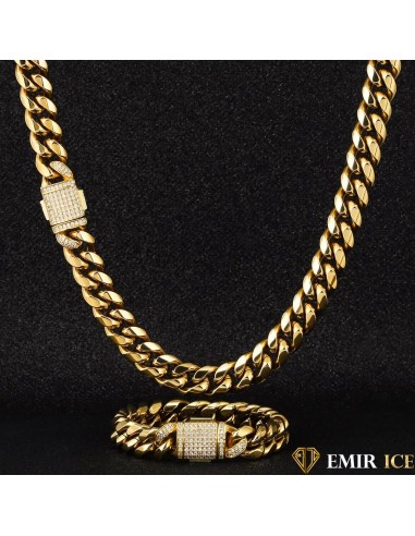 SET DE COLLIER ET BRACELET EMIR CUBAN LINK OR JAUNE - 12MM online