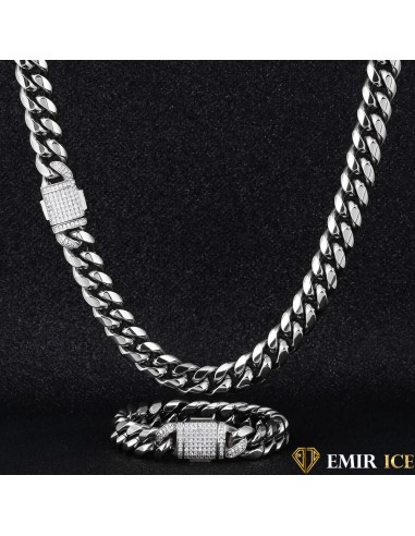 SET DE COLLIER ET BRACELET EMIR CUBAN LINK OR BLANC - 12MM chez Cornerstreet bien 