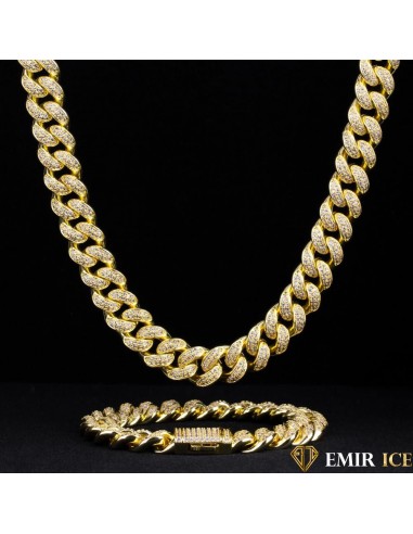 SET DE COLLIER ET BRACELET EMIR CUBAINE OR JAUNE - 12MM hantent personnes