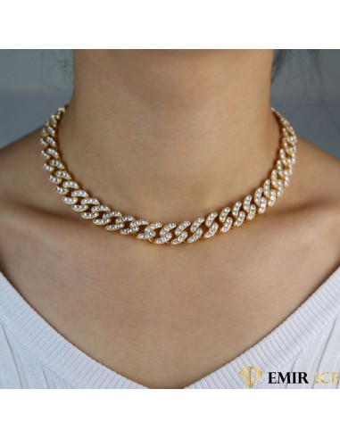 COLLIER MAILLE CUBAINE FEMME "GOLDEN ICE" - 12MM pour bénéficier 