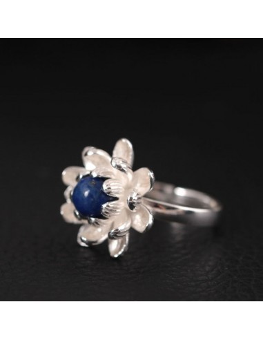 Bague "Lotus" en pierre de Lapis Lazuli et en Argent Sterling 925 sur le site 